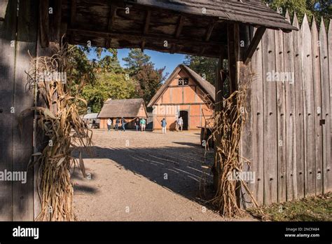 Looking into the re-created Jamestown fort through the main gate ...