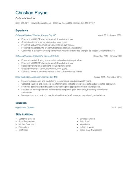 Cafeteria Worker Resume Examples and Tips - Zippia