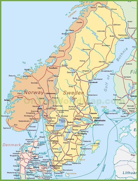 Map of Sweden, Norway and Denmark