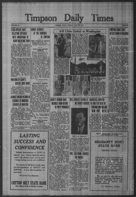 Timpson Daily Times (Timpson, Tex.), Vol. 49, No. 149, Ed. 1 Saturday, July 28, 1934 - The ...