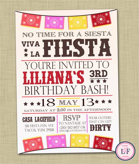 Fiesta birthday invitation Girl birthday party invitation