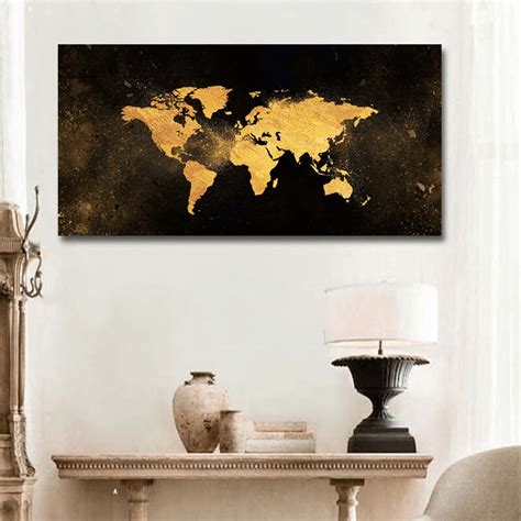 "World" Gold Map Canvas | | Planet World Wall Art Abstract • Yiassu.com