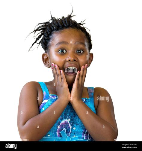 Close up portrait of surprised african kid with hand on face. Little ...