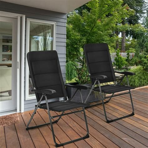 Gymax 2PCS Patio Folding Chairs Back Adjustable Reclining Padded Garden ...