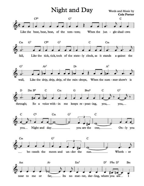 Free Lead Sheet – Night And Day | Piano sheet music free, Sheet music ...