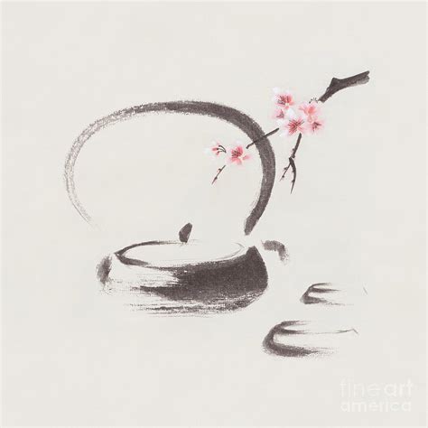 Teapot and sakura blossom Tea ceremony still life Japanese Zen S Mixed Media by Awen Fine Art ...