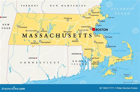 Massachusetts Map. Political Map Of Massachusetts With Boundaries In White Color Vector ...