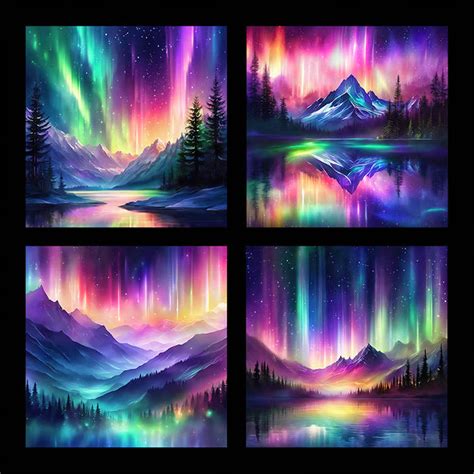 Aurora Borealis Watercolor - 12 High Resolution Images - Instant Downl ...