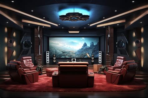 Premium AI Image | Home cinema living room with colored LED lighting Smart home Generative AI