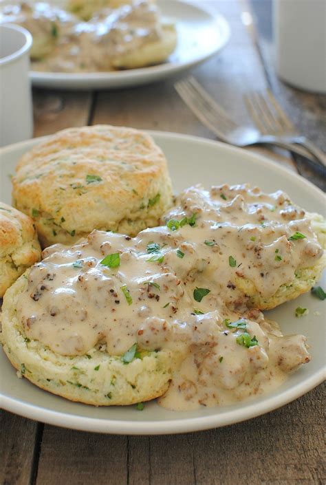 Herbed Buttermilk Biscuits with Sausage Gravy - Bev Cooks