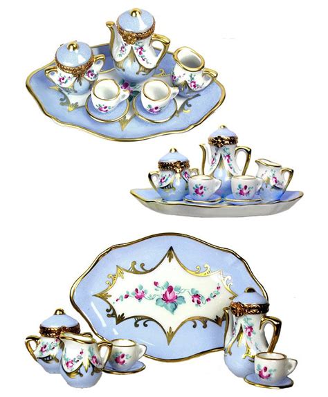 Elevate Your Tea Time with an Exquisite 8-Piece Blue Floral Limoges Tea Set