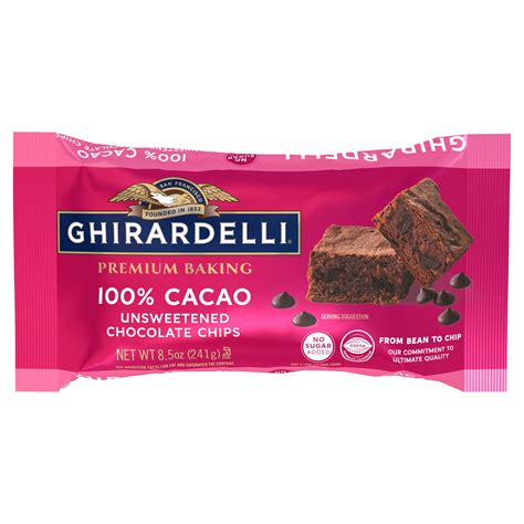 GHIRARDELLI 100% Cacao Unsweetened Chocolate Chips for Baking, Premium Baking Chips, 8.5 OZ Bag ...