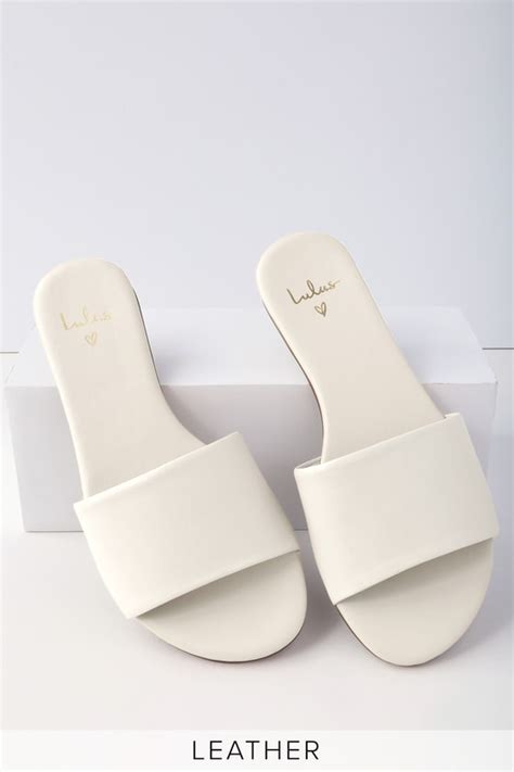 Cute Slide Sandals - White Slide Sandals - Leather Slides - Lulus