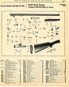 1966 Print Ad of Stevens Model 530 530A 311 311A DB Shotgun Parts List | eBay