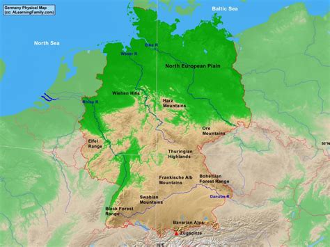 Germany Physical Map - A Learning Family