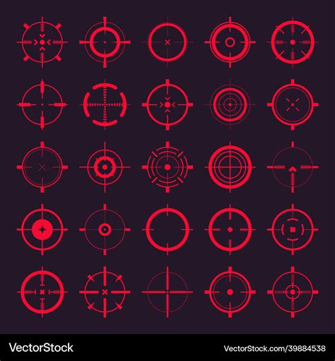 Crosshair gun sight icons bullseye red Royalty Free Vector