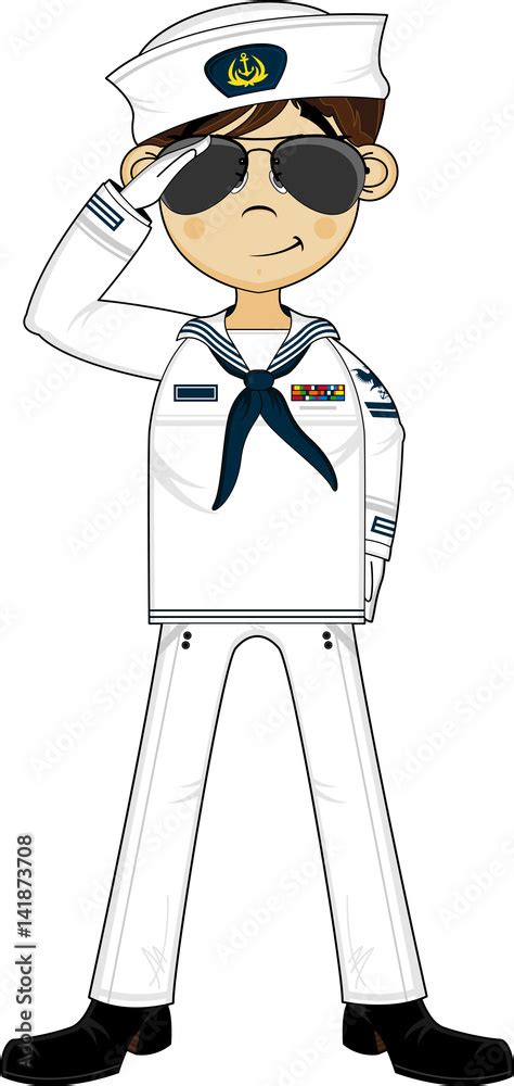 Cute Cartoon Navy Sailor Saluting Stock Vector | Adobe Stock