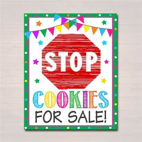 Cookie Booth Sign, Stop Cookies Sold Here, Printable Cookie Drop Banne ...