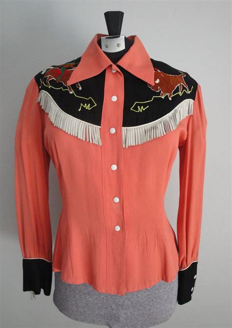 1940s coral coloured western shirt with embroidered bison motif | Western wear, Western wear for ...