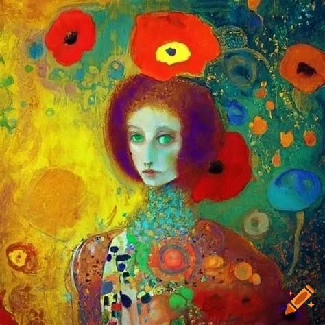 Colorful abstract art with yellow poppies, woman, and horse in a graphic style on Craiyon