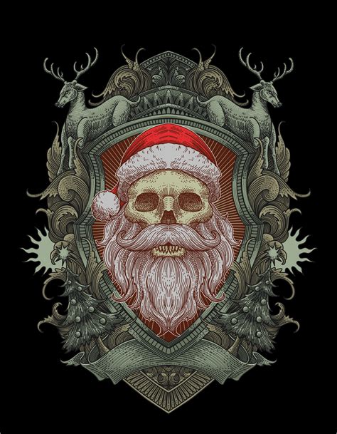 Santa Skull Engraving Art by WolforDeer on Dribbble