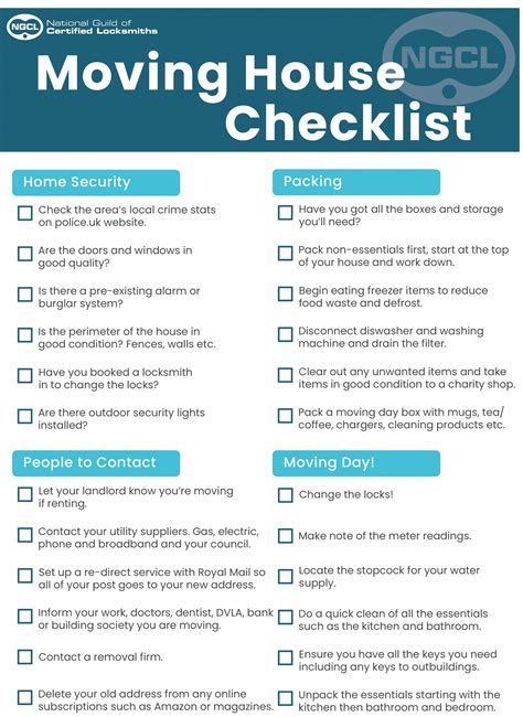 Moving House Checklist - The National Guild of Certified Locksmiths