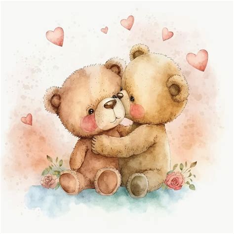 Premium Vector | Cute teddy bears kissing fin valentine's day