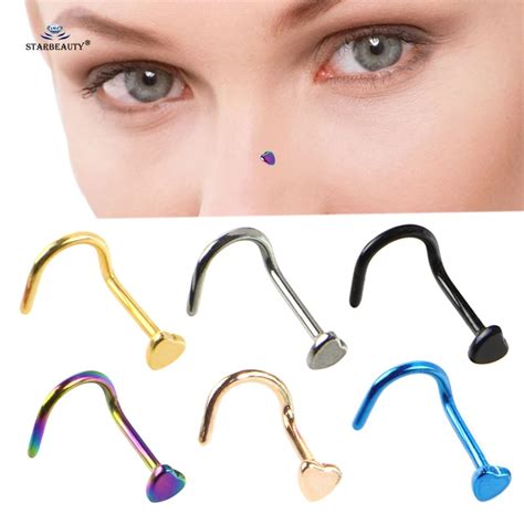 Starbeauty 2pcs L Shaped Heart Nose Ring Spiral Nose Stud Ring Black ...