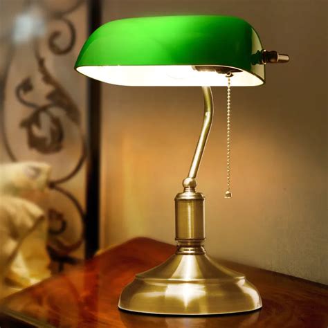 America Antique Green Bank Lamp Living Room Retro Table Lamp Study ...