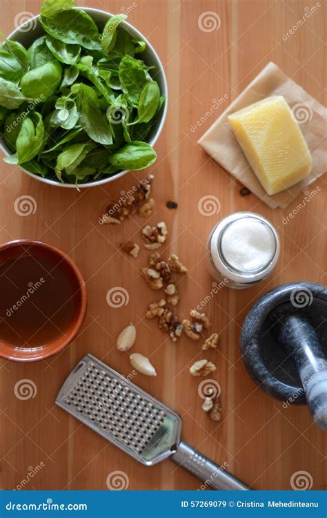 Pesto sauce ingredients stock image. Image of ingredients - 57269079