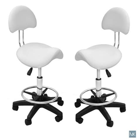 Set of 2 Esthetician Chair Technician Stool KELLY WHITE Saddle Chair ...