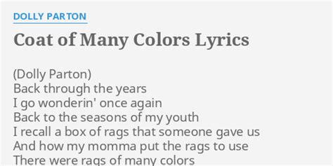 "COAT OF MANY COLORS" LYRICS by DOLLY PARTON: Back through the years...