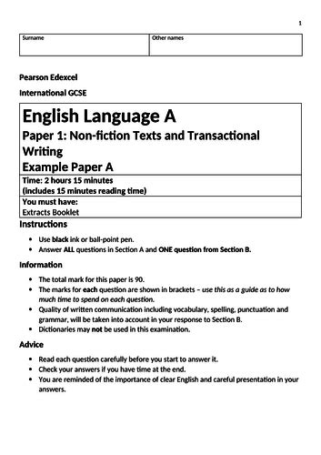 Edexcel IGCSE English Language Sample Exam Paper by dadyburb | Teaching ...