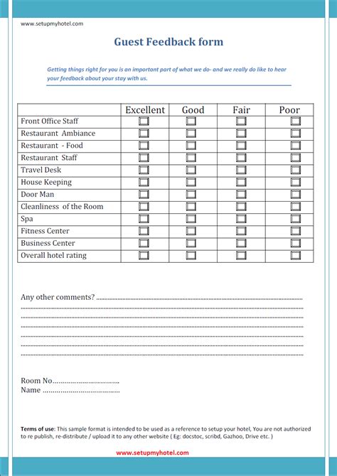 Front Desk - Guest Feedback Format Sample