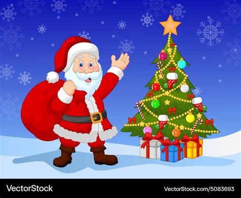 Cartoon santa clause with christmas tree Vector Image