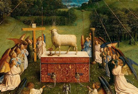 The Adoration of the Mystic Lamb from The Ghent Altarpiece, detail of... | Download Scientific ...