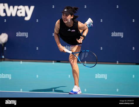 Xinyu Wang of China during the second round of the 2023 Miami Open, WTA 1000 tennis tournament ...