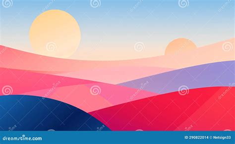 A Colorful Landscape with Sun and Blue Sky Stock Illustration ...