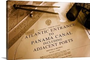 Panama, Panama Canal, maps and navigational instruments on boat Wall ...