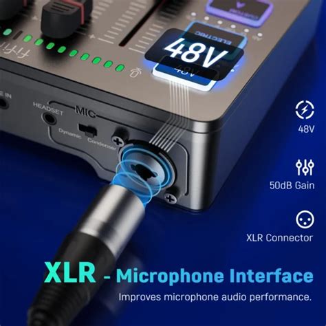 FIFINE Gaming Audio MixerStreaming 4-Channel RGB Mixer with XLR Microphone Interfacefor Game ...