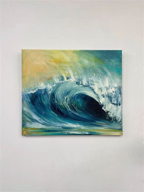 Bright blue yellow wave Painting by Valeria Ocean Art | Saatchi Art