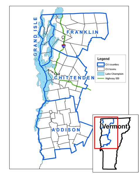 Study area-the Champlain Valley of Vermont divided into 4 counties. | Download Scientific Diagram