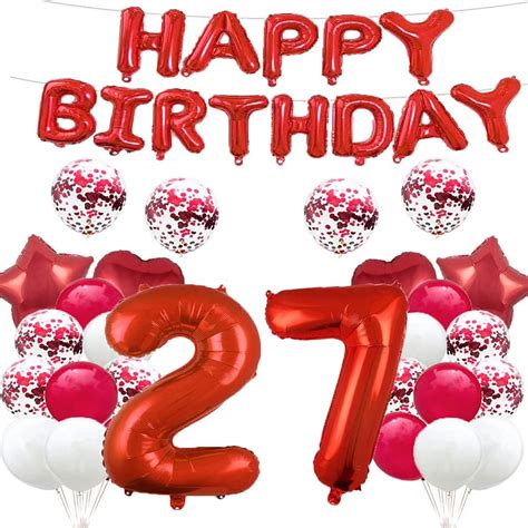 27th Birthday Balloon 27th Birthday Decorations Red 27 Balloons Happy ...