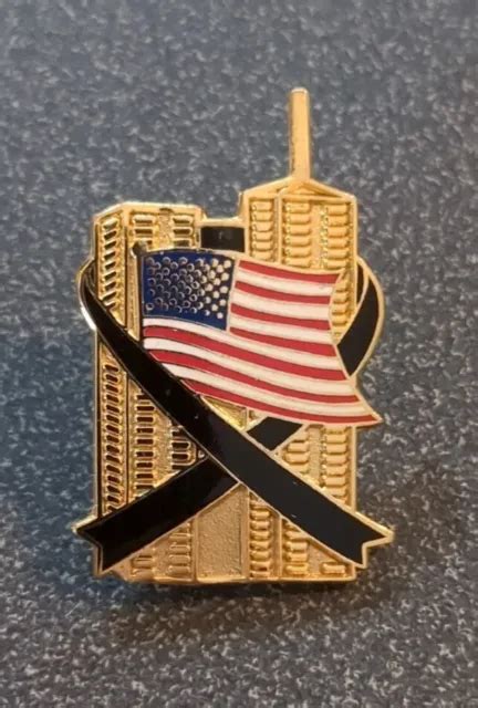 VTG 9/11 WORLD Trade Center Twin Towers Black Enamel Ribbon Memorial Lapel Pin $9.99 - PicClick