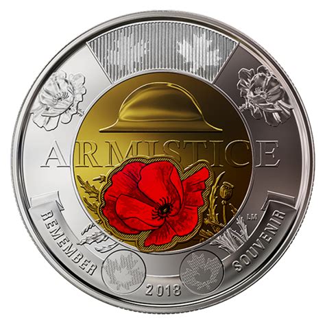 2018 Canadian $2 Armistice 100th Anniv Remembrance Coloured Poppy ...