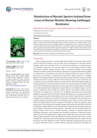 Disinfection of Mycotic Species Isolated from Cases of Bovine Mastitis Showing Antifungal ...