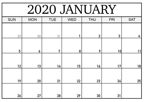 Free Calendar For January 2020 Editable Free Printable Download - Riset