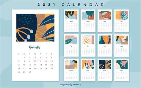 Floral Abstract 2021 Calendar Design Vector Download