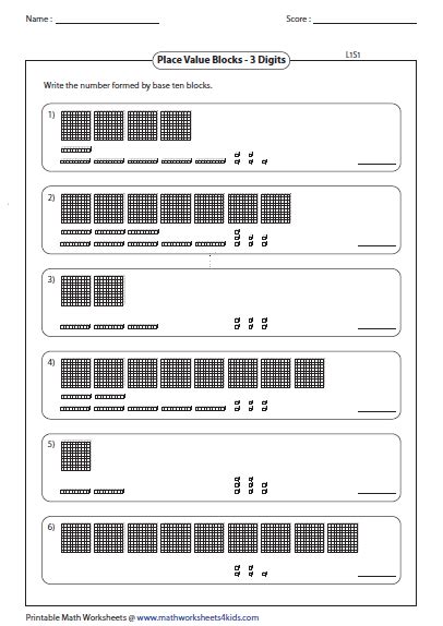 Base Ten Blocks Worksheets