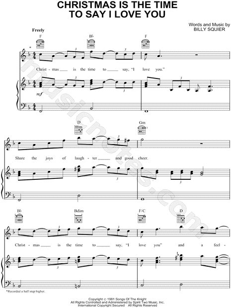 Billy Squier "Christmas Is the Time To Say I Love You" Sheet Music in F ...